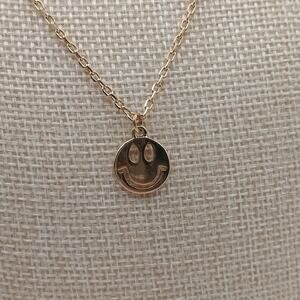 Betsey Johnson Smiley Face Necklace Gold Tone Dainty Signed